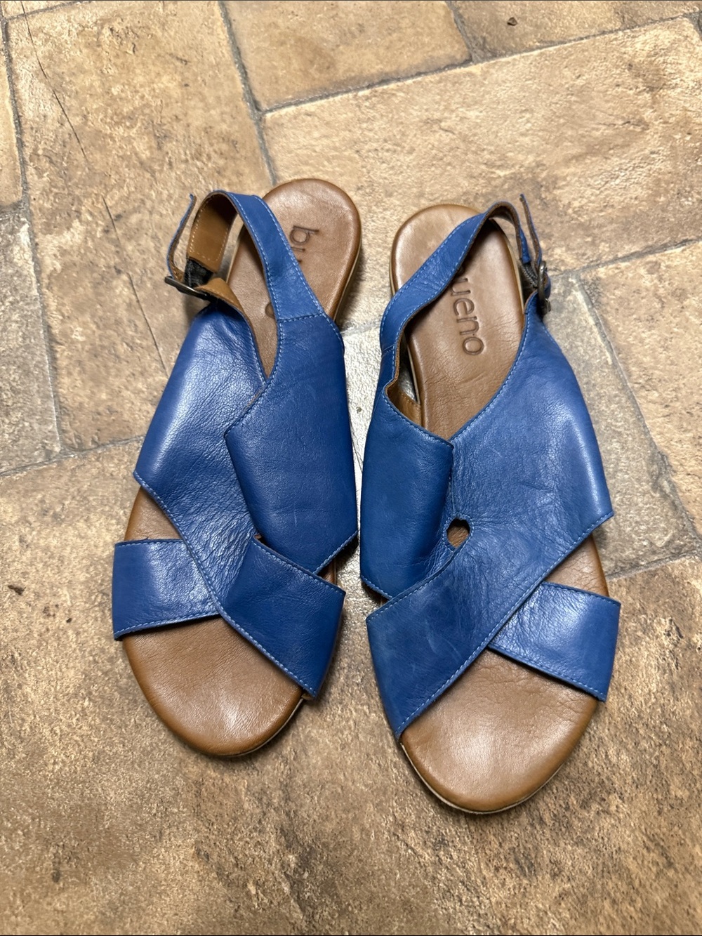 Bueno Blue Leather Crisscross Slingback Sandals with Buckle size 41